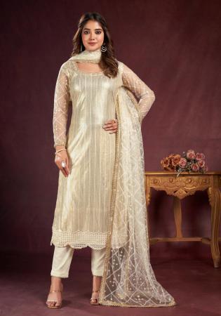 Picture of Alluring Net Off White Straight Cut Salwar Kameez