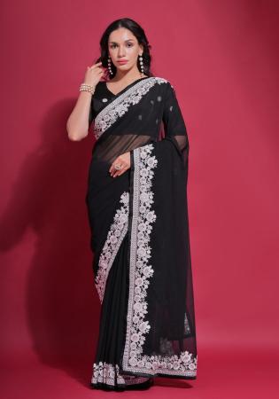 Picture of Stunning Georgette Black Saree