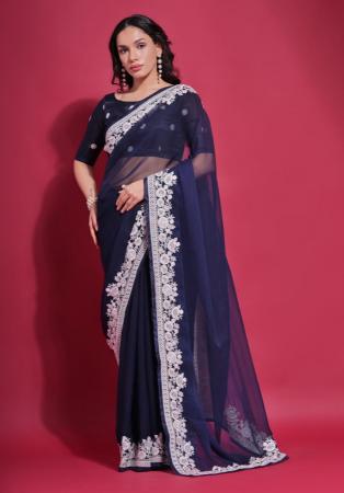 Picture of Magnificent Georgette Midnight Blue Saree