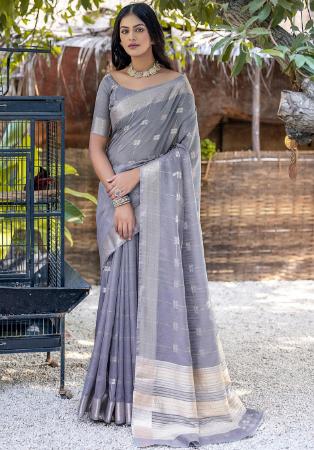 Picture of Delightful Silk Light Slate Grey Saree