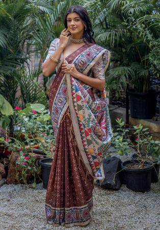 Picture of Graceful Silk Dark Olive Green Saree