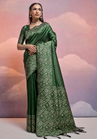 Picture of Nice Silk Dark Olive Green Saree