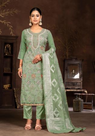 Picture of Organza Dark Sea Green Straight Cut Salwar Kameez