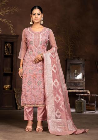 Picture of Organza Rosy Brown Straight Cut Salwar Kameez