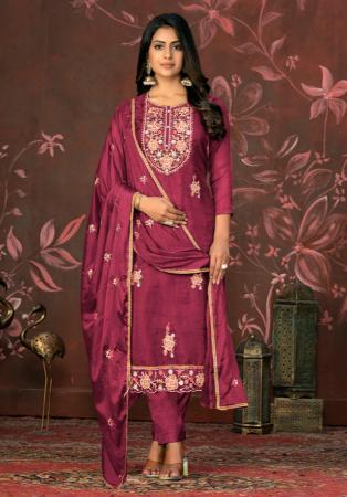 Picture of Beautiful Organza Deep Pink Straight Cut Salwar Kameez