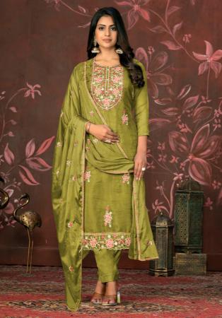 Picture of Organza Dark Khaki Straight Cut Salwar Kameez