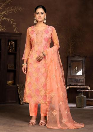 Picture of Organza Sandy Brown Straight Cut Salwar Kameez