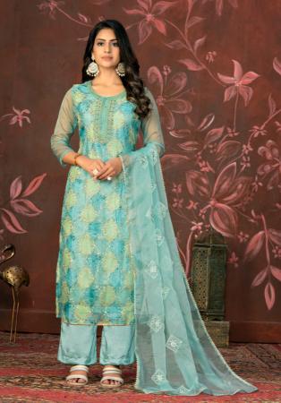 Picture of Organza Light Blue Straight Cut Salwar Kameez