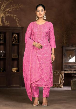 Picture of Organza Light Coral Straight Cut Salwar Kameez