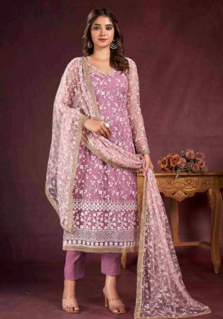 Picture of Net Pale Violet Red Straight Cut Salwar Kameez