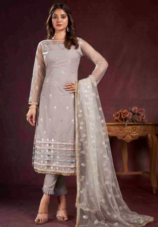 Picture of Amazing Net Rosy Brown Straight Cut Salwar Kameez