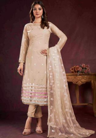 Picture of Fascinating Net Beige Straight Cut Salwar Kameez