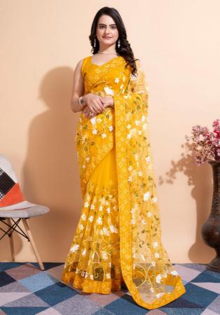 Picture of Pleasing Net Golden Rod Saree