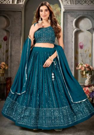 Picture of Good Looking Georgette Teal Lehenga Choli