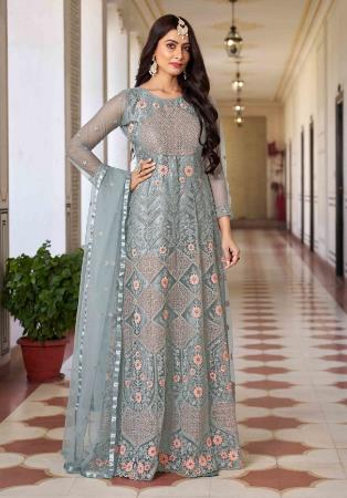 Picture of Graceful Net Light Slate Grey Anarkali Salwar Kameez