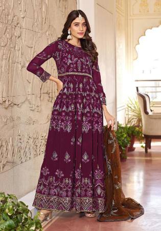 Picture of Sightly Georgette Brown Anarkali Salwar Kameez