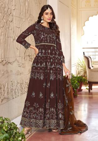 Picture of Georgette Dark Olive Green Anarkali Salwar Kameez