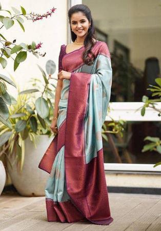 Picture of Good Looking Silk Light Steel Blue Saree