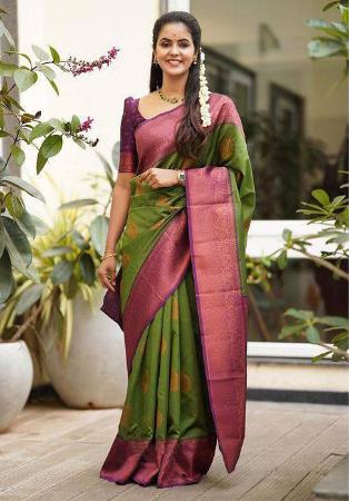 Picture of Comely Silk Dark Khaki Saree