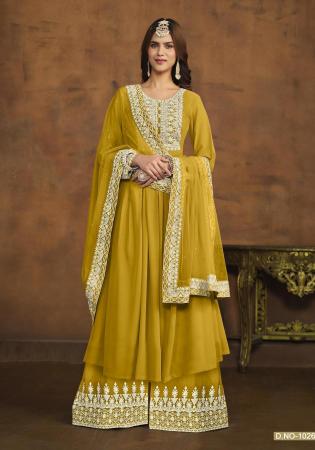 Picture of Georgette Dark Golden Rod Straight Cut Salwar Kameez