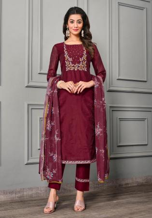 Picture of Cotton & Silk Brown Readymade Salwar Kameez