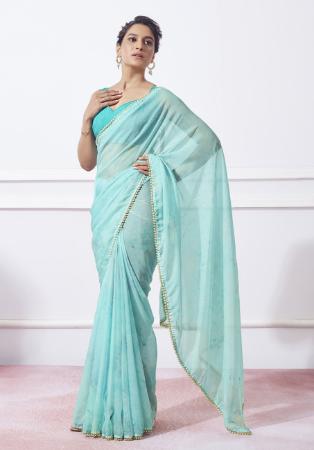 Picture of Alluring Organza Medium Aqua Marine Saree