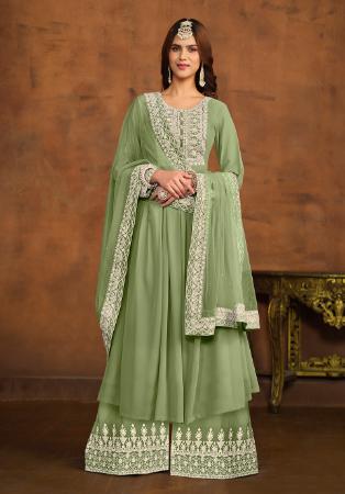 Picture of Georgette Dark Sea Green Anarkali Salwar Kameez