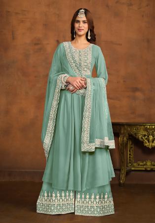 Picture of Georgette Light Slate Grey Anarkali Salwar Kameez