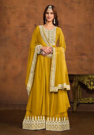 Picture of Georgette Dark Golden Rod Anarkali Salwar Kameez