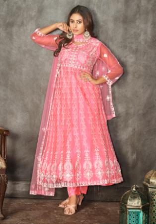 Picture of Georgette & Net Salmon Anarkali Salwar Kameez