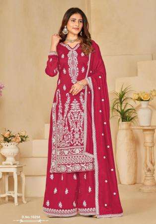 Picture of Fascinating Silk Fire Brick Straight Cut Salwar Kameez