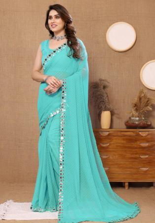 Picture of Fascinating Chiffon Turquoise Saree