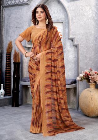 Picture of Amazing Chiffon Dark Salmon Saree