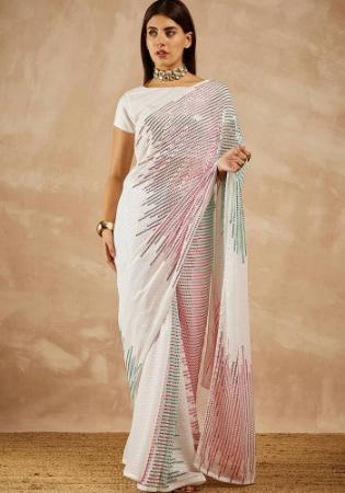 Picture of Good Looking Georgette White Saree