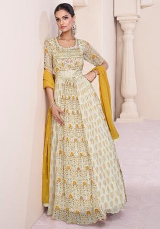 Picture of Marvelous Georgette Off White Anarkali Salwar Kameez