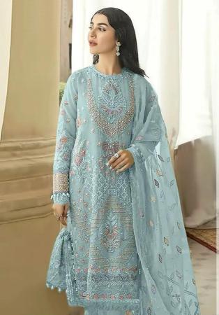 Picture of Georgette Powder Blue Straight Cut Salwar Kameez