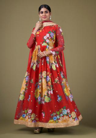 Picture of Well Formed Georgette Crimson Anarkali Salwar Kameez