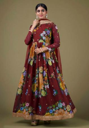 Picture of Marvelous Georgette Brown Anarkali Salwar Kameez