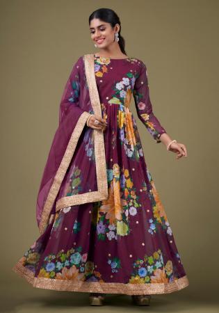 Picture of Well Formed Georgette Brown Anarkali Salwar Kameez