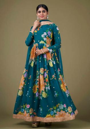 Picture of Marvelous Georgette Teal Anarkali Salwar Kameez