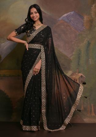 Picture of Ideal Georgette Black Saree