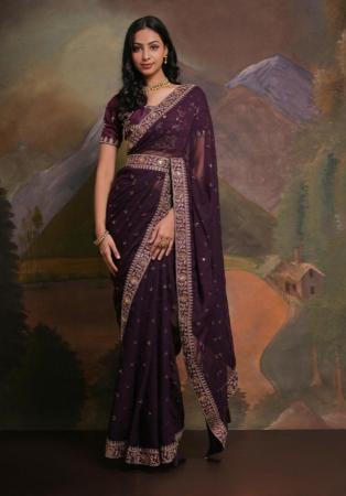 Picture of Well Formed Georgette Dark Olive Green Saree