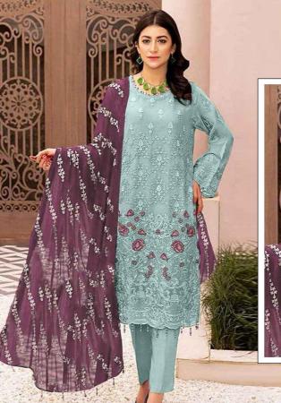 Picture of Georgette Dark Sea Green Straight Cut Salwar Kameez