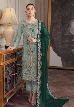 Picture of Georgette Slate Grey Straight Cut Salwar Kameez