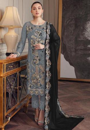 Picture of Georgette Slate Grey Straight Cut Salwar Kameez