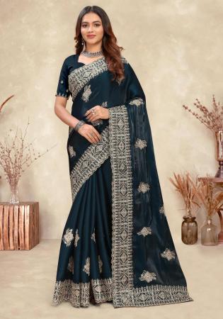 Picture of Charming Crepe & Silk Dark Slate Grey Saree