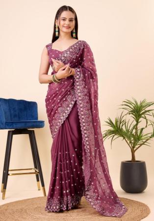 Picture of Ideal Silk & Organza Brown Saree