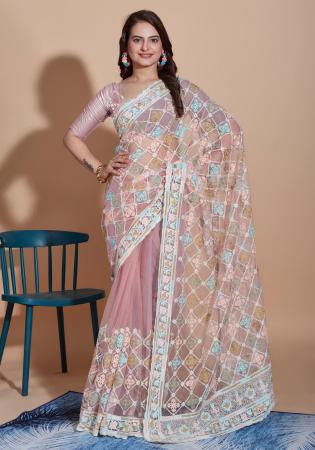 Picture of Well Formed Net Rosy Brown Saree