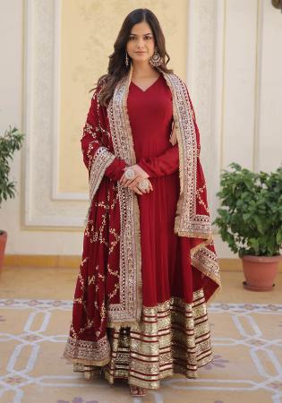 Picture of Statuesque Georgette Fire Brick Readymade Gown