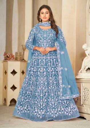 Picture of Enticing Net Cadet Blue Anarkali Salwar Kameez